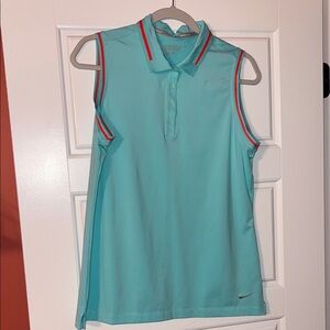 Nike Aqua Sleeveless Golf Polo with Red Trim
